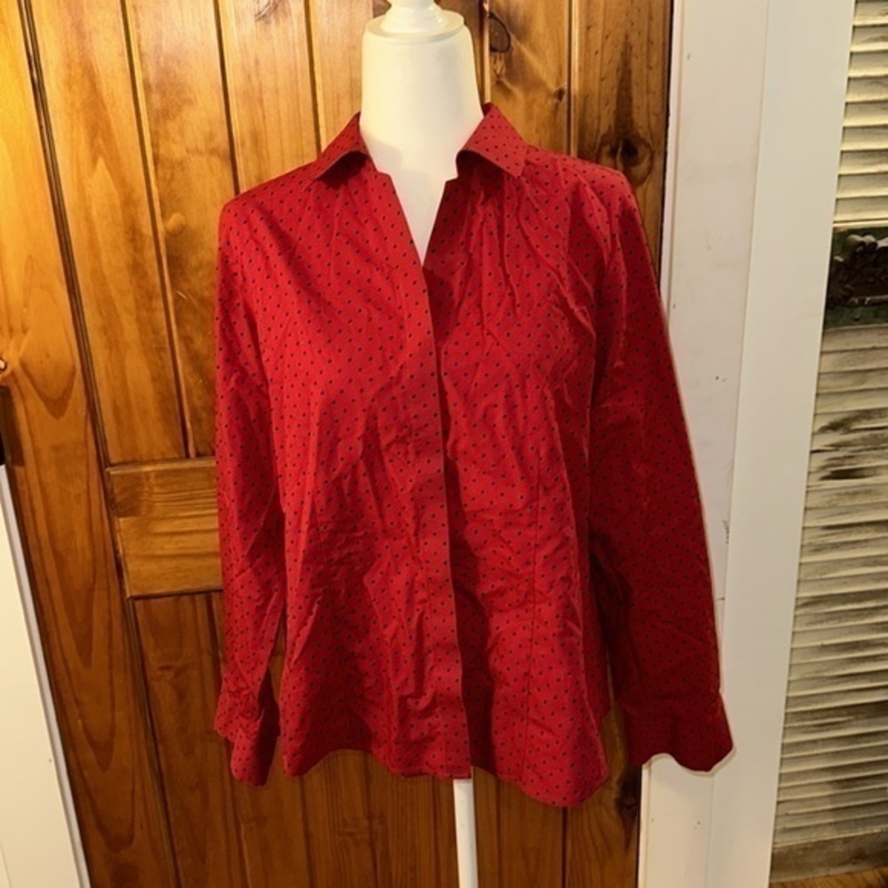 Chico’s Red Polka Dot Button Down Shirt Size 4
